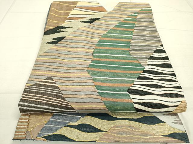 平和屋着物▽全通柄袋帯　スリーシーズン　春夏秋　すくい織　切嵌横段文　金銀糸　正絹　逸品　DAAR0797fe