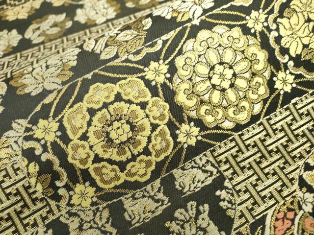 平和屋着物○六通柄袋帯 唐織 花兎 名物裂花文 金糸