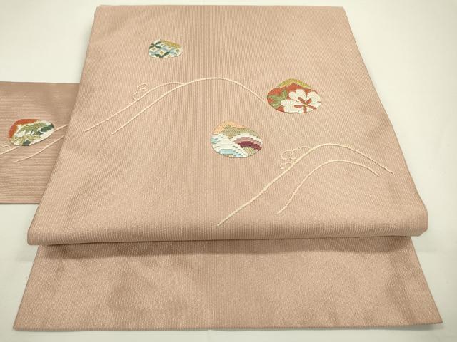 平和屋着物●九寸名古屋帯　総刺繍　貝合わせ　金糸　正絹　逸品　DAAR0865fe