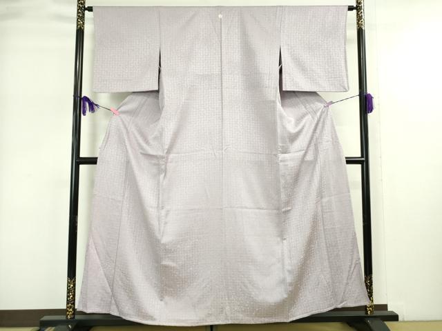 平和屋着物▽上質な色無地 単衣 格子地紋 白藤色 正絹 逸品