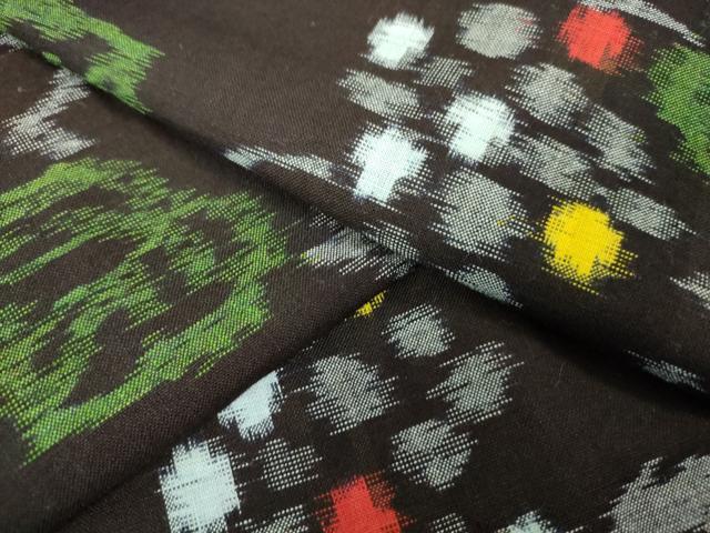 平和屋着物▽極上 久留米絣 単衣 葡萄蔦の葉文 綿 逸品