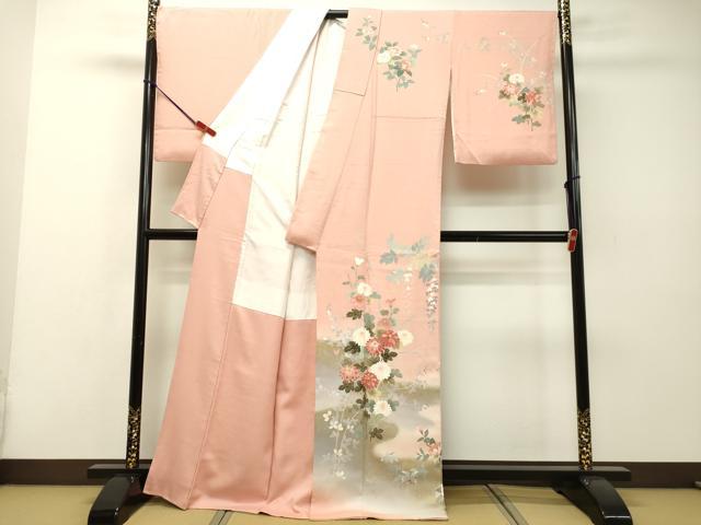 平和屋着物▽訪問着 単衣 刺繍 草花丸文 金銀彩 正絹 逸品 AAAZ9586fy