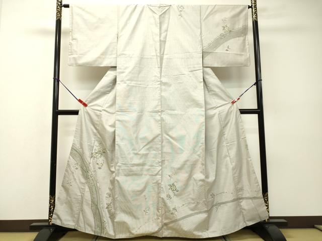 平和屋着物●中国三大刺繍　スワトウ刺繍　汕頭刺繍　総刺繍　本場縞大島紬　訪問着　紬地　更紗花文　金糸　正絹　逸品　DAAR4320tw