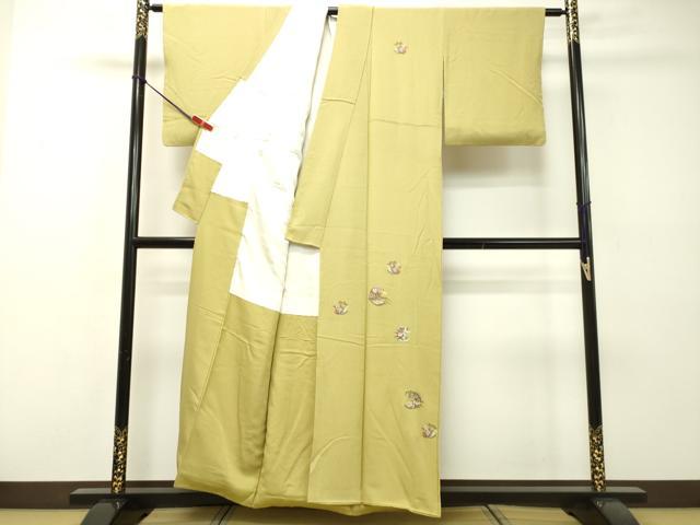 平和屋着物○豪華振袖・長襦袢セット 紅型 舞蝶草花文 鬼しぼ縮緬