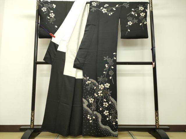 平和屋着物○訪問着 総絞り 枝花文 黒地 正絹 逸品 CAAX4664ut