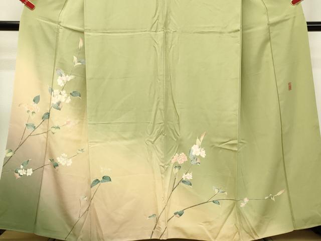 平和屋着物●京友禅伝統工芸士　坂東峰彩　訪問着　立波に枝松　暈し染め　正絹　逸品　AABE2809cs 平和屋着物○京友禅 伝統工芸士 坂東峰彩 訪問着 友禅 枝