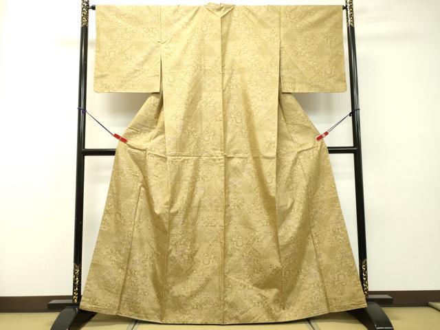 平和屋着物●上質な紬　作家物　藍　型染め　更紗花唐草間道　正絹　逸品　CAAQ9126vf 平和屋着物○上質な紬 作家物 藍 型染め 更紗花唐草間