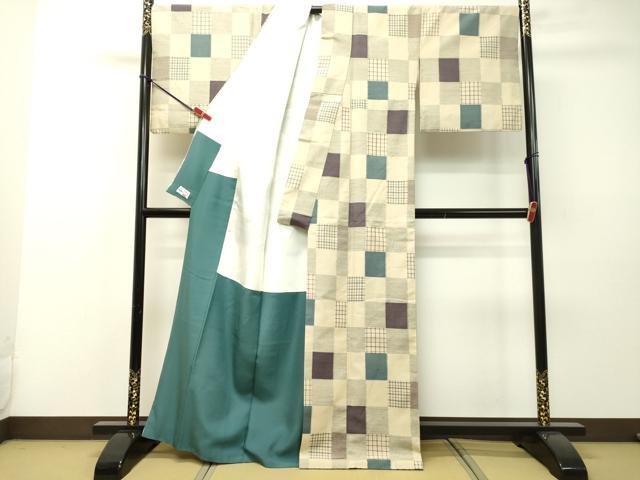 平和屋着物▽上質な紬　単衣　網目文　正絹　逸品　AAAZ1413fy 平和屋着物▽上質な紬 単衣 網目文 正絹 逸品 AAAZ1413fy