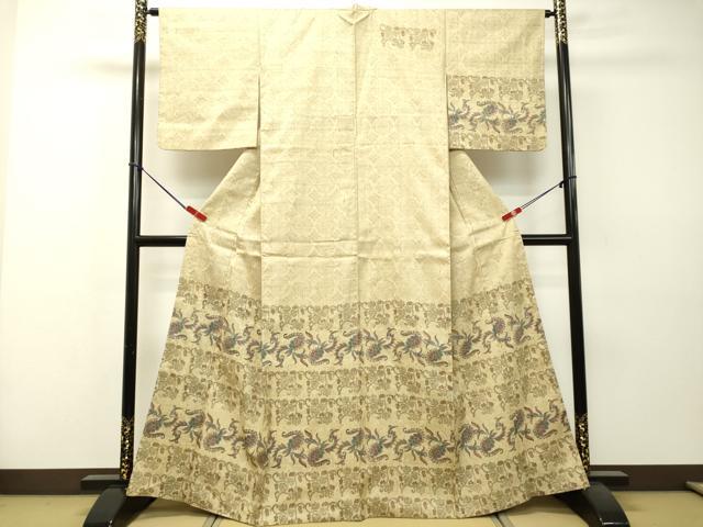 平和屋着物●訪問着　紬地　洋花葡萄唐草文　正絹　逸品　DAAR4366tw