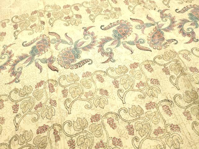 平和屋着物●訪問着　紬地　洋花葡萄唐草文　正絹　逸品　DAAR4366tw 平和屋着物○訪問着 紬地 洋花葡萄唐草文 正絹 逸品 DAAR4366tw