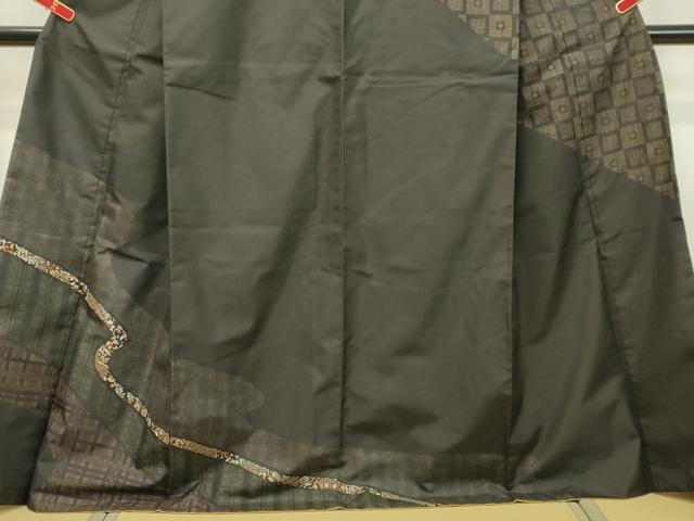 平和屋着物○本場縞大島紬 訪問着 刺繍 流水吉祥花文 正絹 逸品