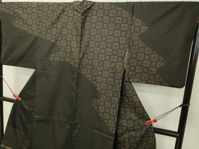 平和屋着物○本場縞大島紬 訪問着 刺繍 流水吉祥花文 正絹 逸品