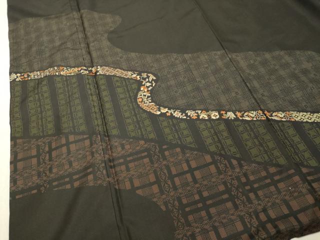 平和屋着物○本場縞大島紬 訪問着 刺繍 流水吉祥花文 正絹 逸品