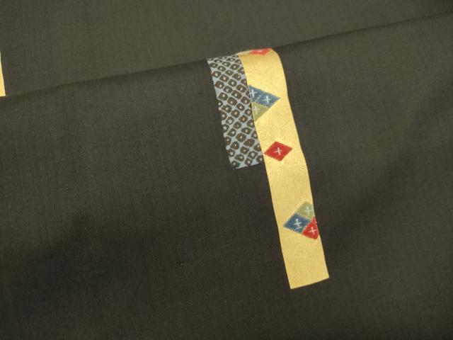 平和屋着物○本場大島紬 訪問着 刺繍 七宝短冊文 黒地 金彩 正絹 逸品