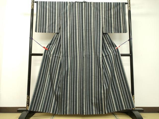 平和屋着物▽上質な紬　単衣　絣格子文　正絹　逸品　DAAS0804az 平和屋着物▽上質な紬 単衣 絣格子文 正絹 逸品 DAAS0804az