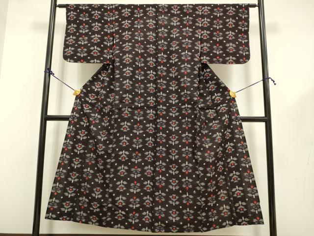 平和屋着物▽久留米絣 単衣 草花文 綿 逸品 DAAR5301du