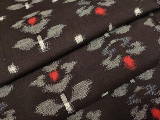 平和屋着物▽久留米絣　単衣　草花文　綿　逸品　DAAR5301du