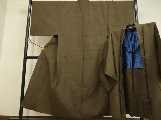 平和屋着物▽男性　紬　単衣　アンサンブル　憲房色　正絹　逸品　DAAR5469du