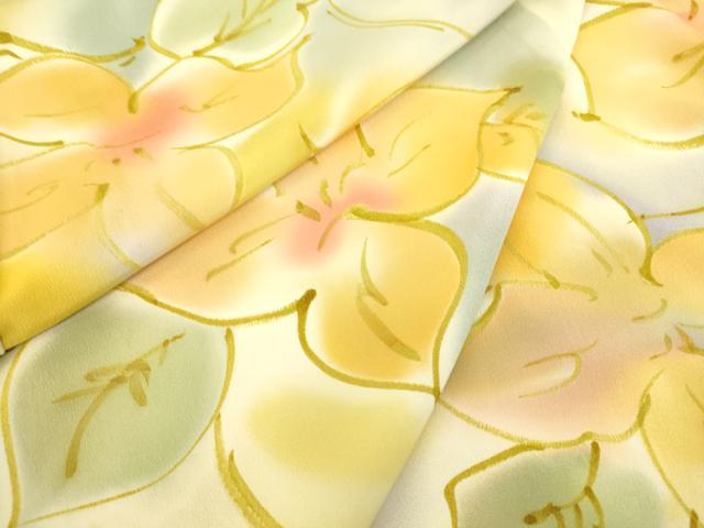 平和屋着物▽上質な小紋 単衣 型染め 更紗花文 正絹 逸品