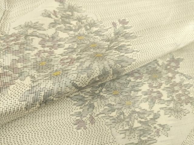 平和屋着物▽本場大島紬 白大島 単衣 色紙花文 正絹 逸品 DAAS0064az 紬