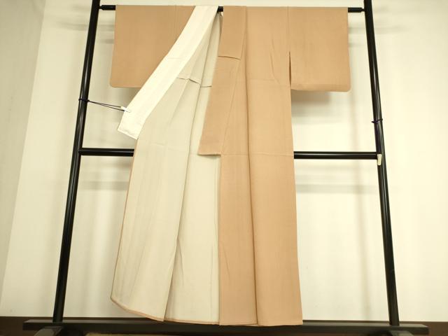 平和屋着物▽伝統工芸士 染谷梅治 江戸小紋 単衣 万筋 杏