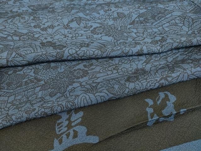 平和屋着物▽本藍　型絵染　小紋　単衣　風景花文　反端付き　正絹　逸品　DAAS0066az