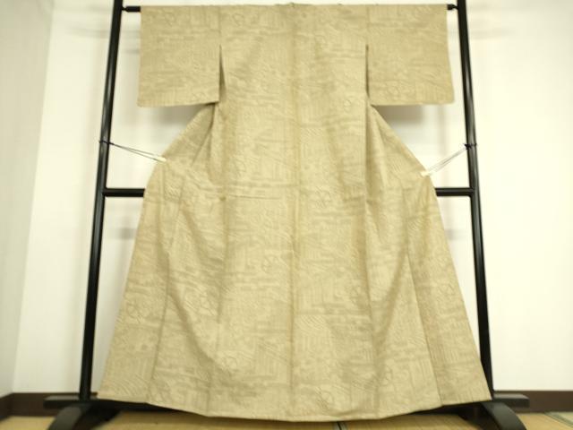 平和屋着物▽本場結城紬　重要無形文化財　単衣　鼓文　80亀甲　正絹　逸品　DAAS0134az_1