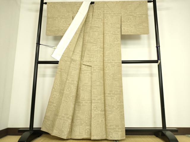 平和屋着物▽本場結城紬　重要無形文化財　単衣　鼓文　80亀甲　正絹　逸品　DAAS0134az_2