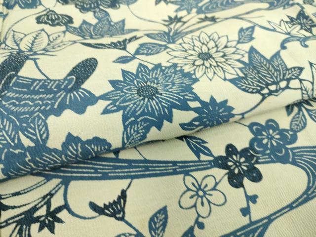 平和屋着物▽本藍　型絵染　小紋　単衣　菊唐草文　正絹　逸品　DAAS0938az 平和屋着物▽本藍 型絵染 小紋 単衣 菊唐草文 正絹