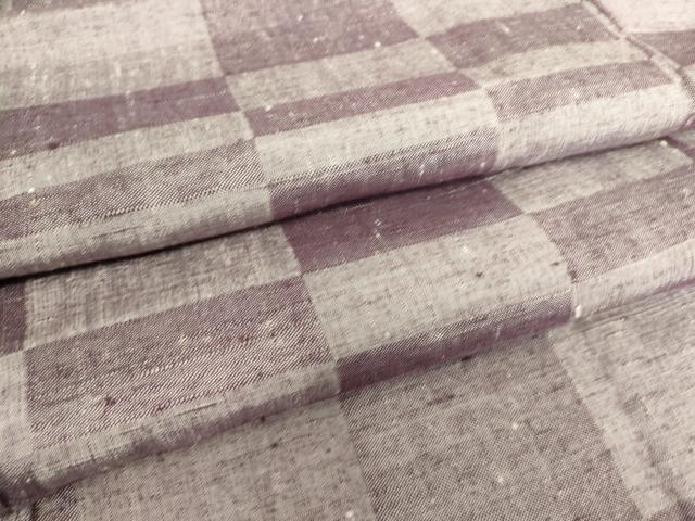 平和屋着物▽上質な紬　単衣　変わり市松文　正絹　逸品　DAAS0258az