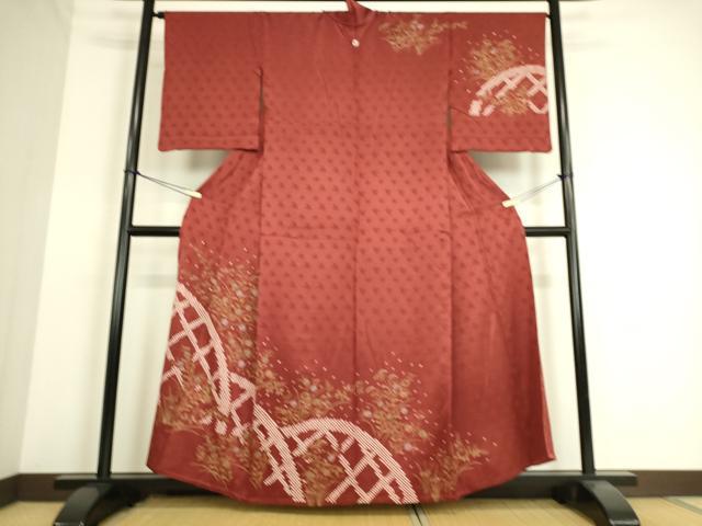 平和屋着物▽訪問着　単衣　刺繍　絞り　籬花文　金彩　正絹　逸品　DAAS0261az