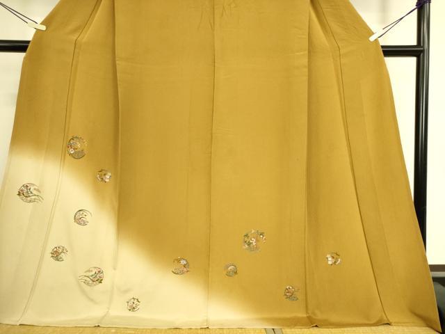 平和屋着物▽訪問着 単衣 総刺繍 花丸文 暈し染め 金糸