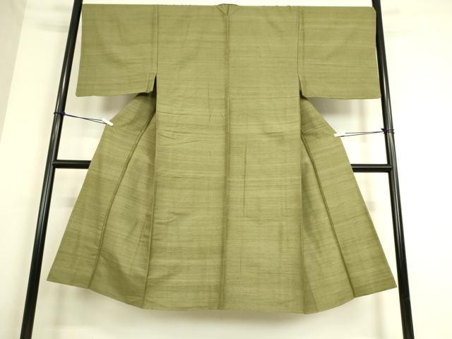 平和屋着物▽男性 紬 単衣 鶸茶色 正絹 逸品 DAAS0270az