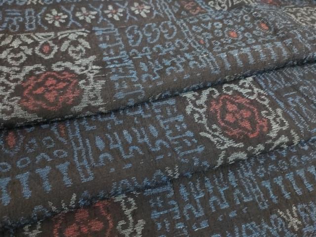 平和屋着物▽結城縮　単衣　幾何学花文　正絹　逸品　DAAS0271az