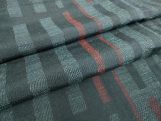 平和屋着物▽上質なお召　単衣　変わり格子　正絹　逸品　DAAS0279az
