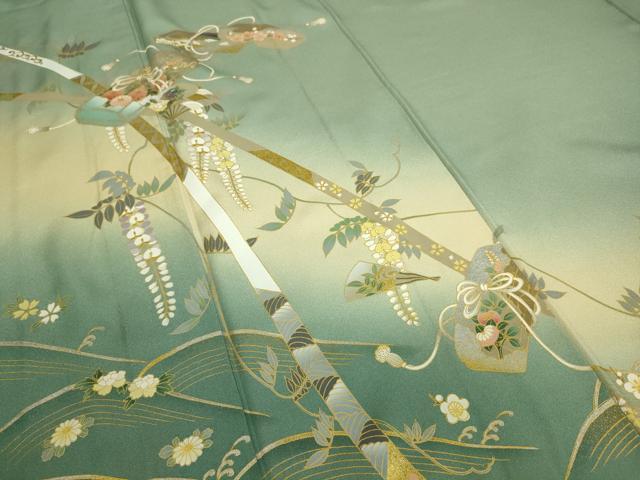 平和屋着物▽訪問着　単衣　螺鈿　花文箱　暈し染め　金彩　正絹　逸品　DAAS0282az