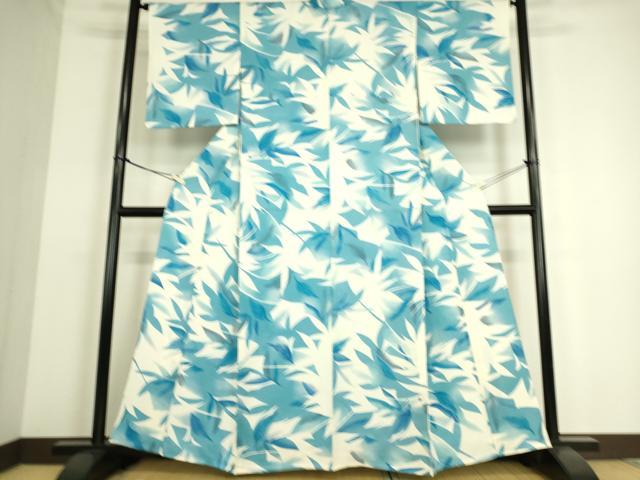 平和屋着物▽上質な小紋　単衣　舞葉文　正絹　逸品　DAAS0286az