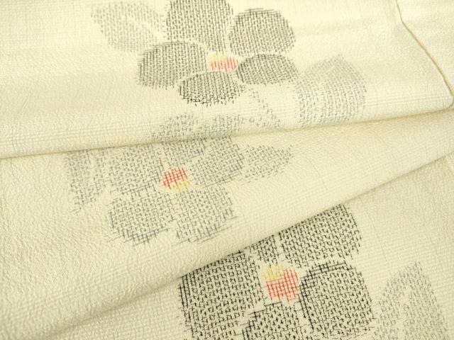 平和屋着物▽本塩沢　単衣　草花文　正絹　逸品　DAAS0300az