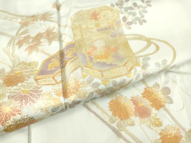 平和屋着物▽上質な小紋 単衣 貝桶花文 金彩 正絹 逸品