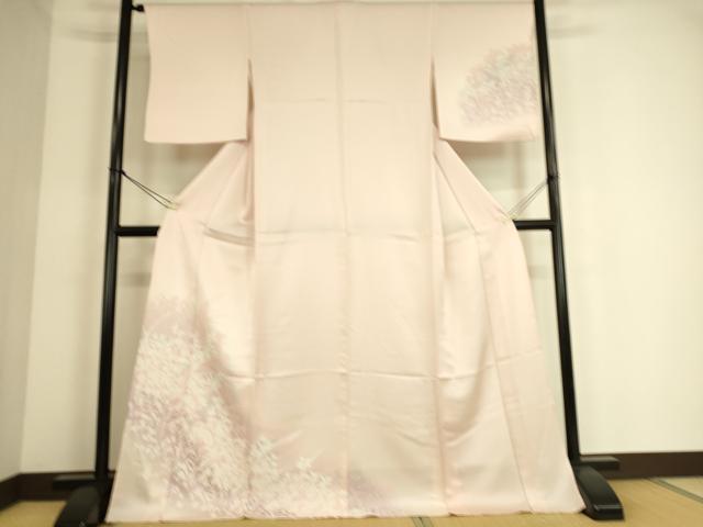 平和屋着物▽訪問着　単衣　草花シルエット　正絹　逸品　DAAS0329az