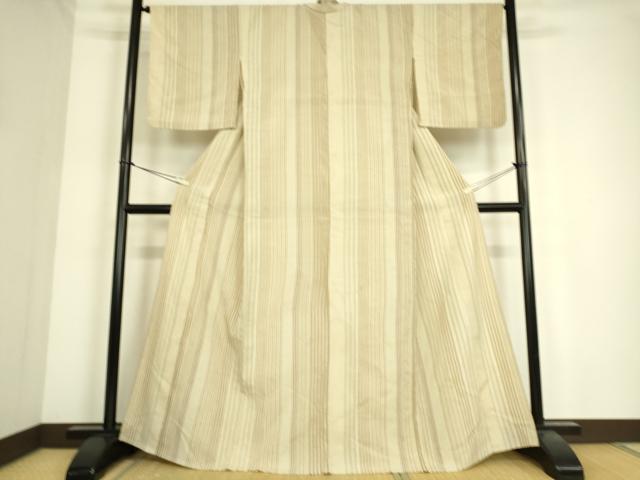 平和屋着物▽本塩沢 単衣 縞 正絹 逸品 DAAS0453az