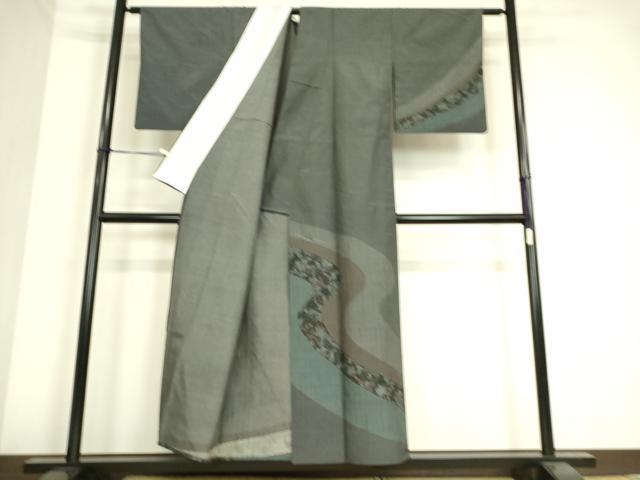 平和屋着物▽本場大島紬　訪問着　単衣　更紗花文　正絹　逸品　DAAS0455az 平和屋着物▽本場大島紬 訪問着 単衣 更紗花文 正絹 逸品 DAAS0455az