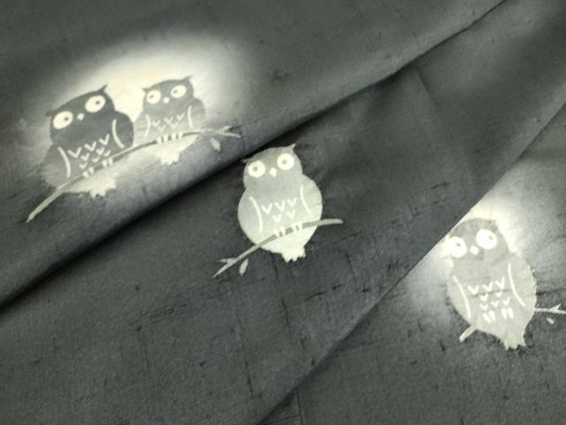 平和屋着物▽十日町 名門青柳謹製　赤城紬　訪問着　単衣　ふくろう　蛍暈し　正絹　逸品　DAAS0462az