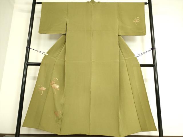 平和屋着物▽訪問着　単衣　竹屋町刺繍　老松　金糸　正絹　逸品　DAAS0497az