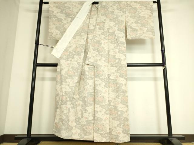 平和屋着物▽結城紬　単衣　泥亀甲織　道長花車文　証紙付き　正絹　逸品　DAAS0503az 平和屋着物▽結城紬 単衣 泥亀甲織 道長花車文 証紙付き 正絹