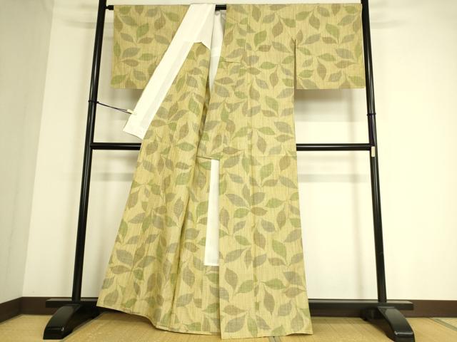 平和屋着物▽上質な紬 単衣 幾何学文様 正絹 逸品 AAAW1385fy 平和