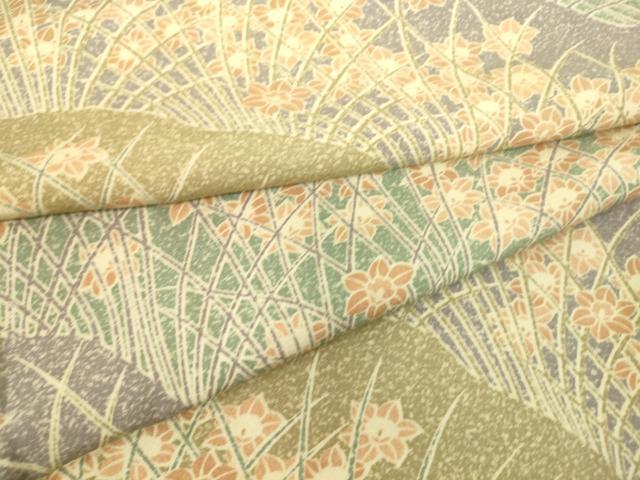 平和屋着物▽上質な小紋　単衣　草花文　正絹　逸品　DAAS0522az