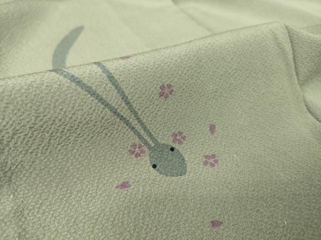 平和屋着物▽世界的人形師　辻村寿三郎　ジュサブロー　小紋　単衣　兎　舞桜　正絹　逸品　DAAS0531az 小紋