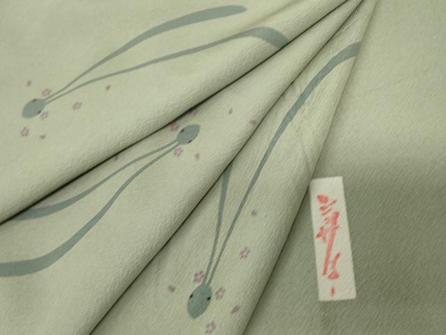 平和屋着物▽世界的人形師　辻村寿三郎　ジュサブロー　小紋　単衣　兎　舞桜　正絹　逸品　DAAS0531az 小紋
