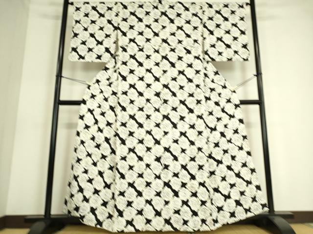 平和屋着物▽上質な小紋 単衣 薔薇 銀糸 正絹 逸品 CAAP4125vf